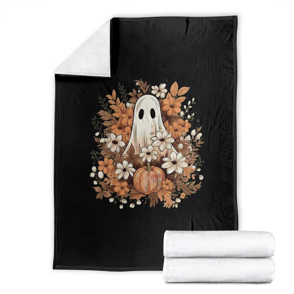 Halloween Ghost Throw Blanket Vintage Floral Pumpkin Glitter Print TS11 Black Print Your Wear