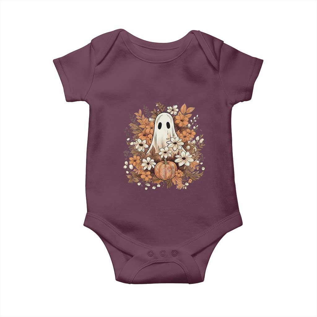 Halloween Ghost Baby Onesie Vintage Floral Pumpkin Glitter Print TS11 Maroon Print Your Wear