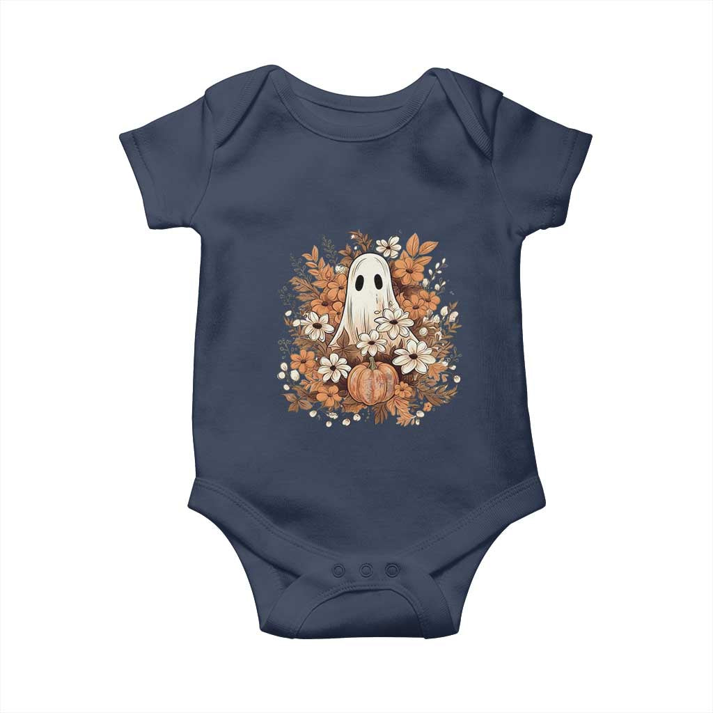 Halloween Ghost Baby Onesie Vintage Floral Pumpkin Glitter Print TS11 Navy Print Your Wear