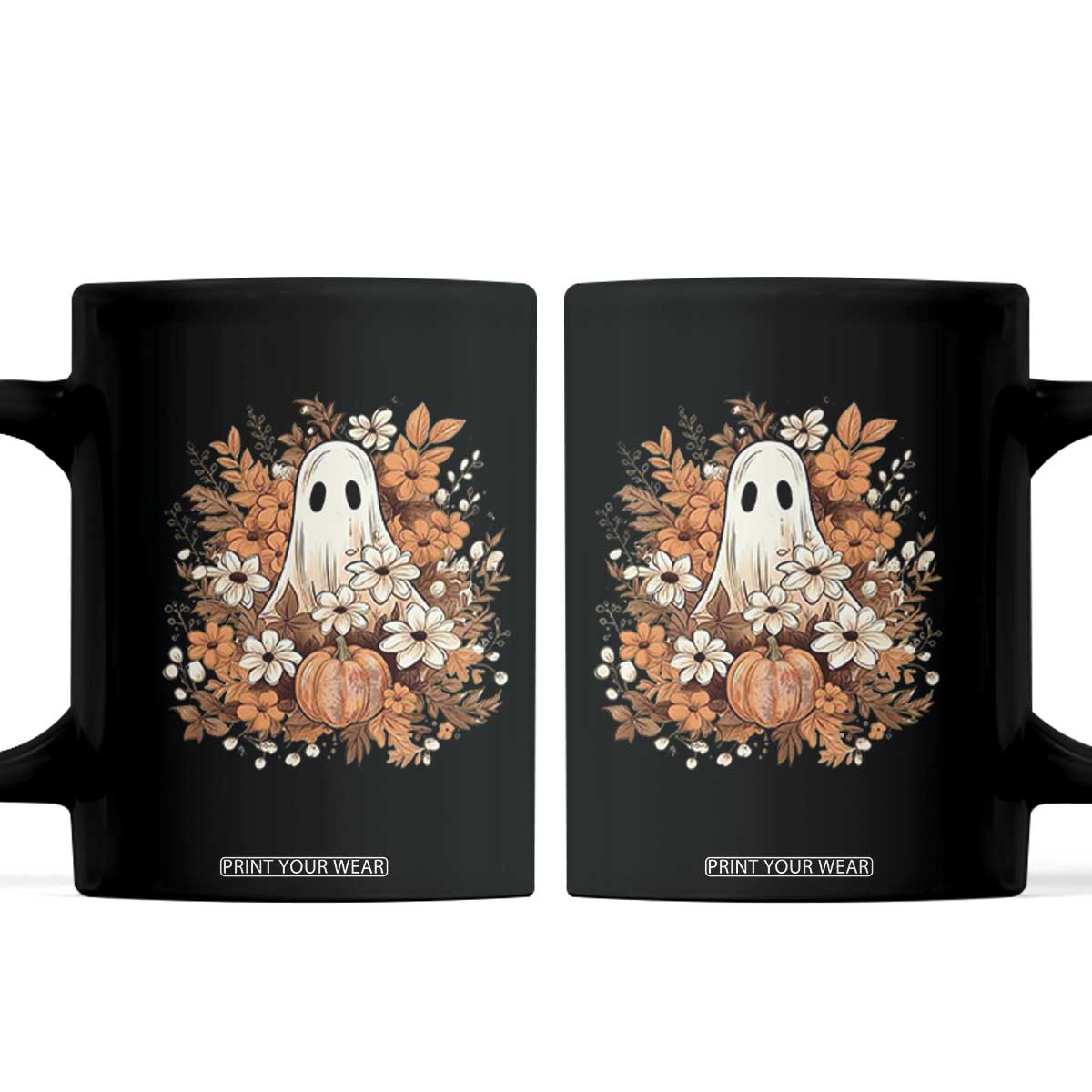 Halloween Ghost Coffee Mug Vintage Floral Pumpkin Glitter Print TS11 Black Print Your Wear