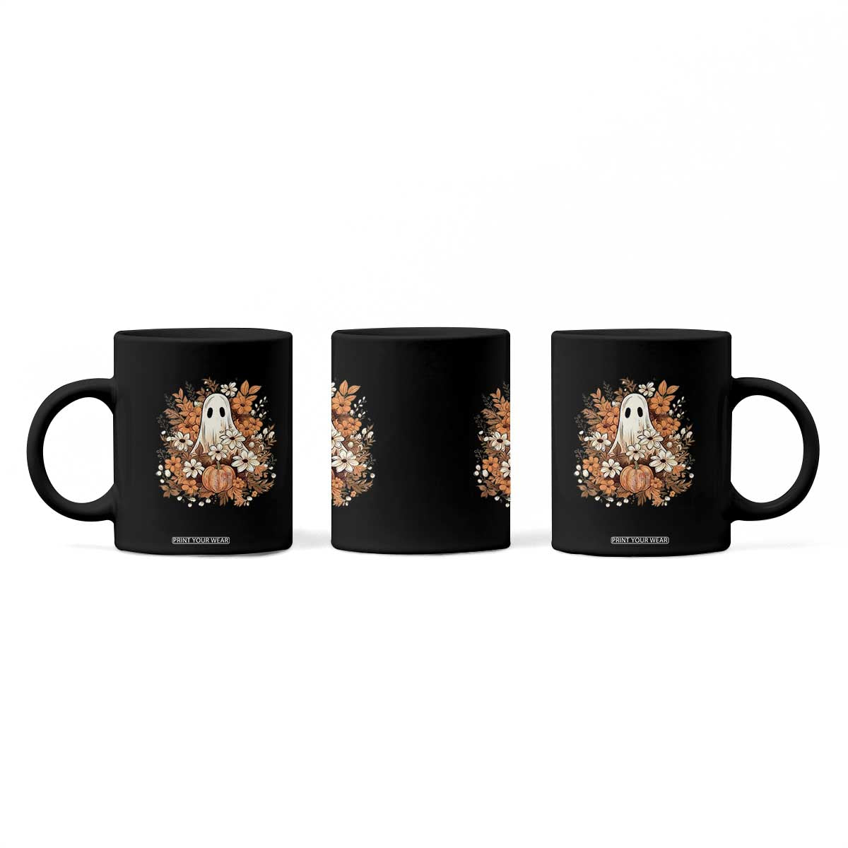 Halloween Ghost Coffee Mug Vintage Floral Pumpkin Glitter Print TS11 Print Your Wear