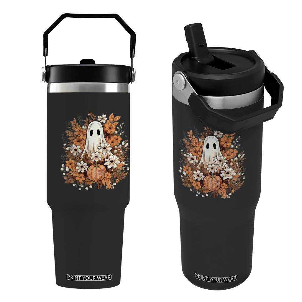 Halloween Ghost Flip Straw Tumbler Vintage Floral Pumpkin Glitter Print TS11 One Size: 30 oz Black Print Your Wear