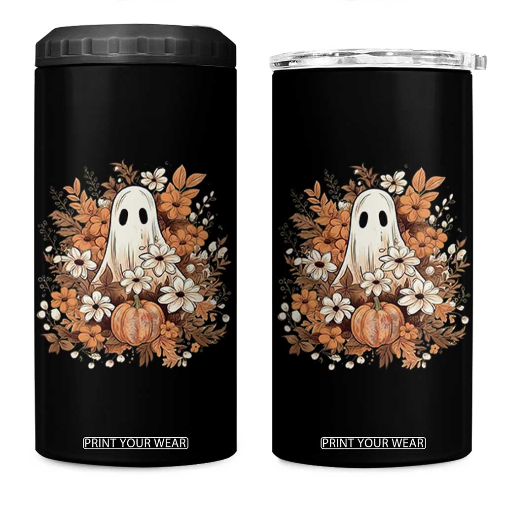 Halloween Ghost 4 in 1 Can Cooler Tumbler Vintage Floral Pumpkin Glitter Print TS11 One Size: 16 oz Black Print Your Wear