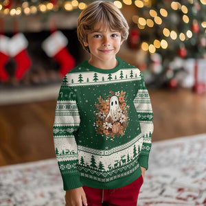 Halloween Ghost Ugly Christmas Sweater Vintage Floral Pumpkin Glitter Print TS11 Forest Green Beige Print Your Wear