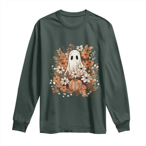 Halloween Ghost Long Sleeve Shirt Vintage Floral Pumpkin Glitter Print TS11 Dark Forest Green Print Your Wear