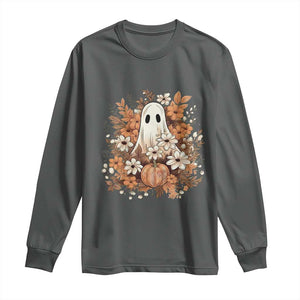 Halloween Ghost Long Sleeve Shirt Vintage Floral Pumpkin Glitter Print TS11 Dark Heather Print Your Wear