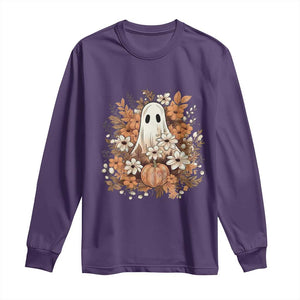 Halloween Ghost Long Sleeve Shirt Vintage Floral Pumpkin Glitter Print TS11 Purple Print Your Wear
