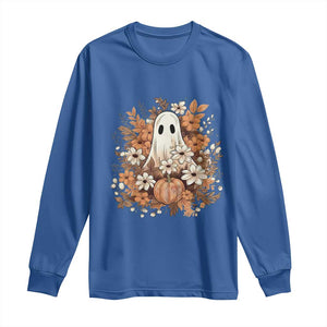 Halloween Ghost Long Sleeve Shirt Vintage Floral Pumpkin Glitter Print TS11 Royal Blue Print Your Wear