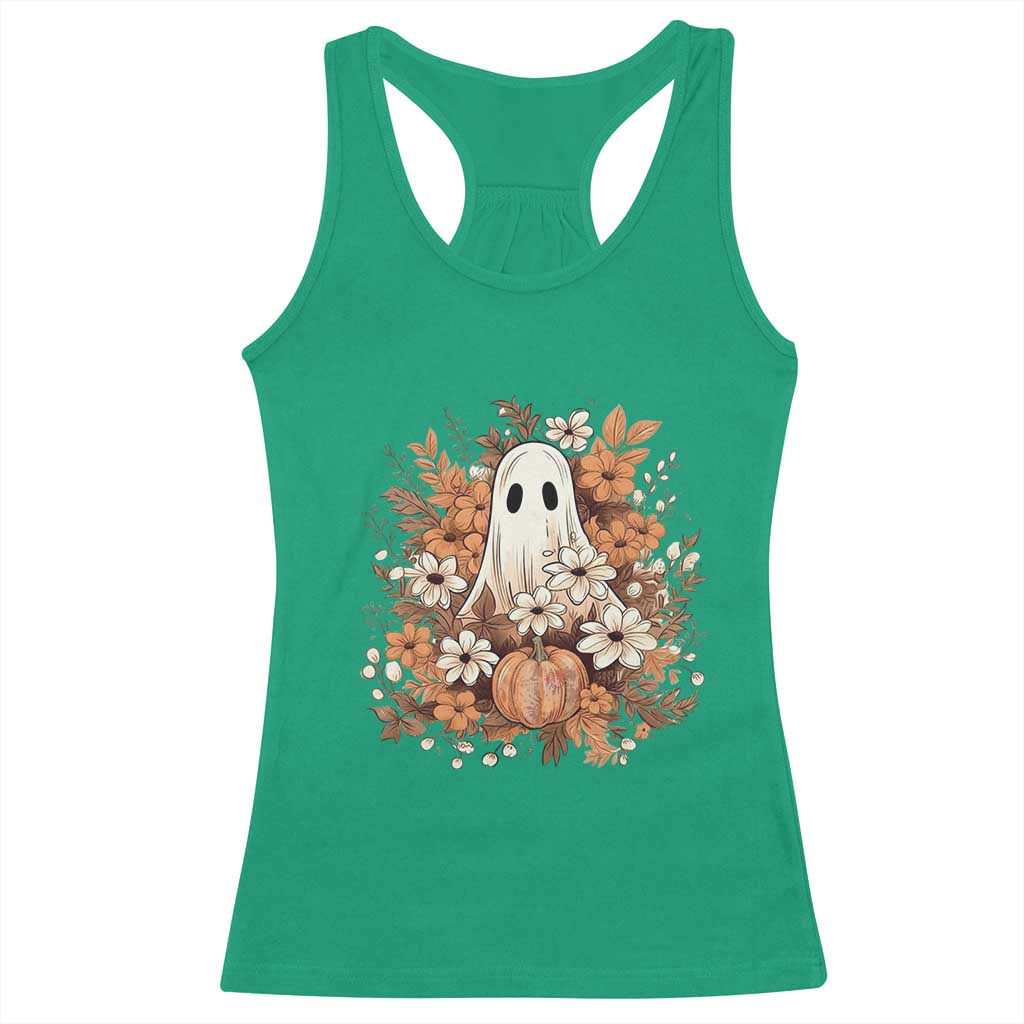 Halloween Ghost Racerback Tank Top Vintage Floral Pumpkin Glitter Print TS11 Irish Green Print Your Wear