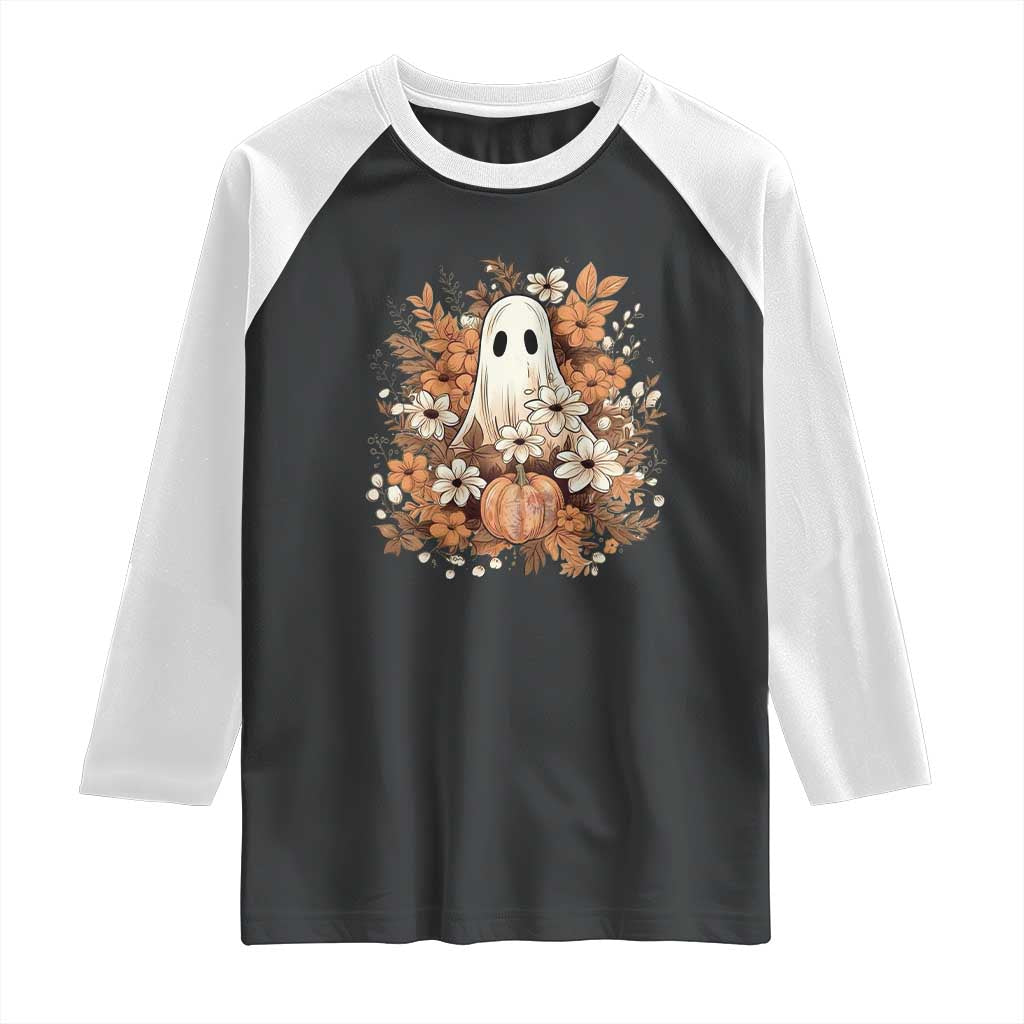 Halloween Ghost Raglan Shirt Vintage Floral Pumpkin Glitter Print TS11 Black White Print Your Wear
