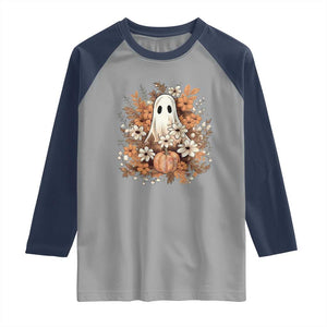 Halloween Ghost Raglan Shirt Vintage Floral Pumpkin Glitter Print TS11 Sport Gray Navy Print Your Wear