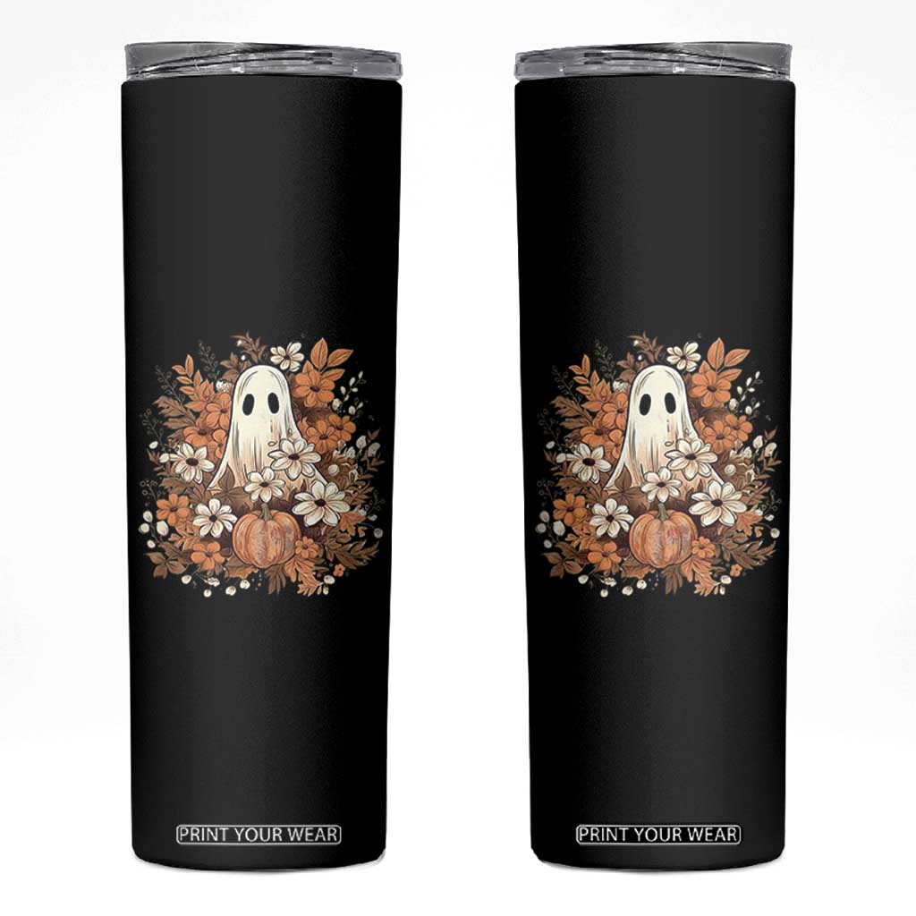 Halloween Ghost Skinny Tumbler Vintage Floral Pumpkin Glitter Print TS11 Black Print Your Wear