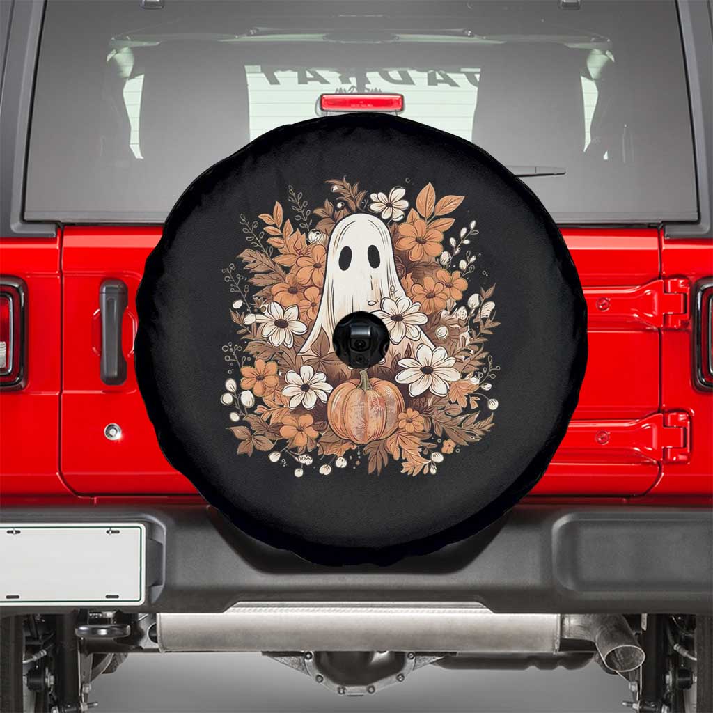 Halloween Ghost Spare Tire Cover Vintage Floral Pumpkin Glitter Print TS11 Black Print Your Wear