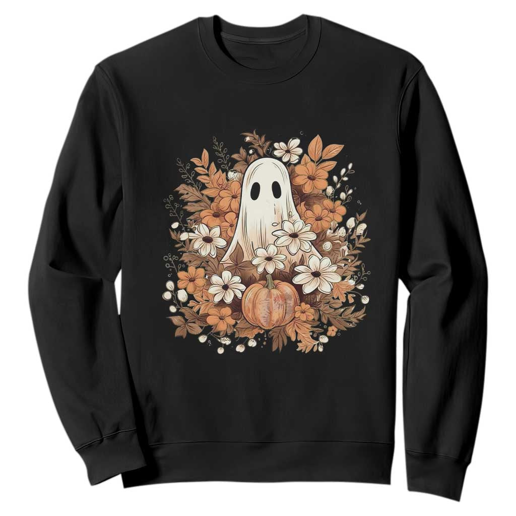Halloween Ghost Sweatshirt Vintage Floral Pumpkin Glitter Print TS11 Black Print Your Wear