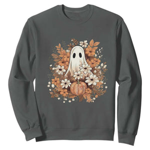 Halloween Ghost Sweatshirt Vintage Floral Pumpkin Glitter Print TS11 Dark Heather Print Your Wear
