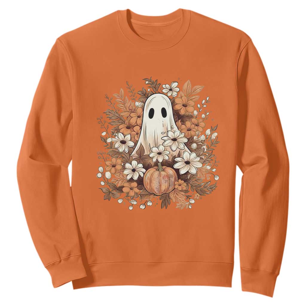 Halloween Ghost Sweatshirt Vintage Floral Pumpkin Glitter Print TS11 Orange Print Your Wear