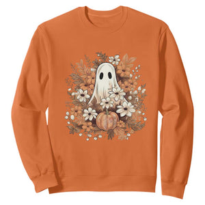 Halloween Ghost Sweatshirt Vintage Floral Pumpkin Glitter Print TS11 Orange Print Your Wear