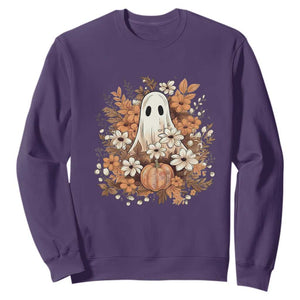Halloween Ghost Sweatshirt Vintage Floral Pumpkin Glitter Print TS11 Purple Print Your Wear