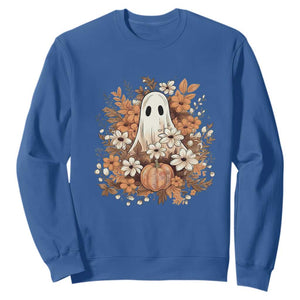 Halloween Ghost Sweatshirt Vintage Floral Pumpkin Glitter Print TS11 Royal Blue Print Your Wear