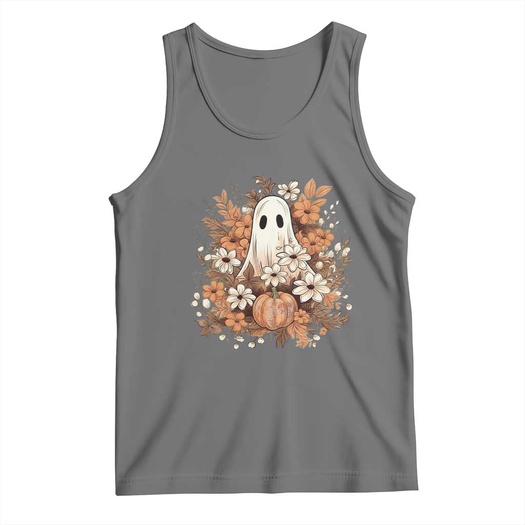 Halloween Ghost Tank Top Vintage Floral Pumpkin Glitter Print TS11 Black Heather Print Your Wear