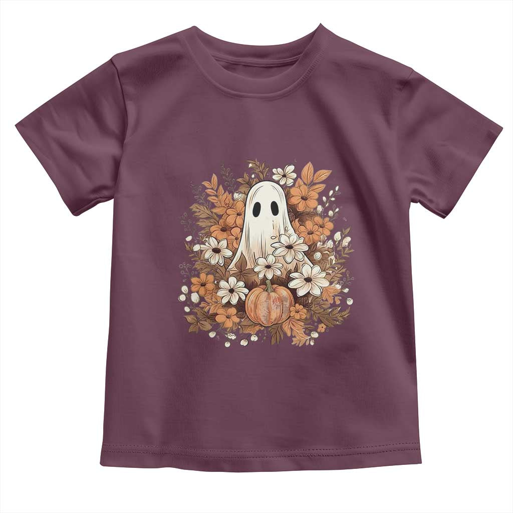 Halloween Ghost Toddler T Shirt Vintage Floral Pumpkin Glitter Print TS11 Maroon Print Your Wear