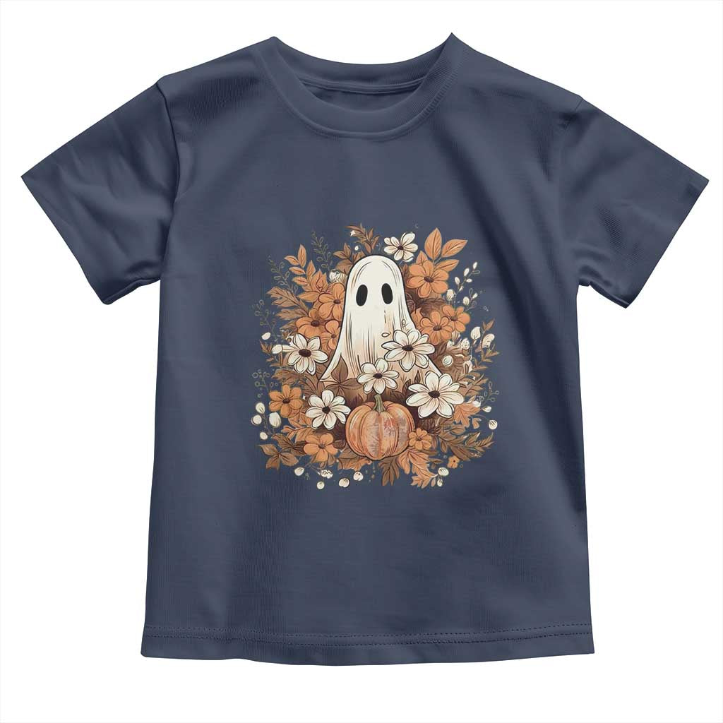 Halloween Ghost Toddler T Shirt Vintage Floral Pumpkin Glitter Print TS11 Navy Print Your Wear
