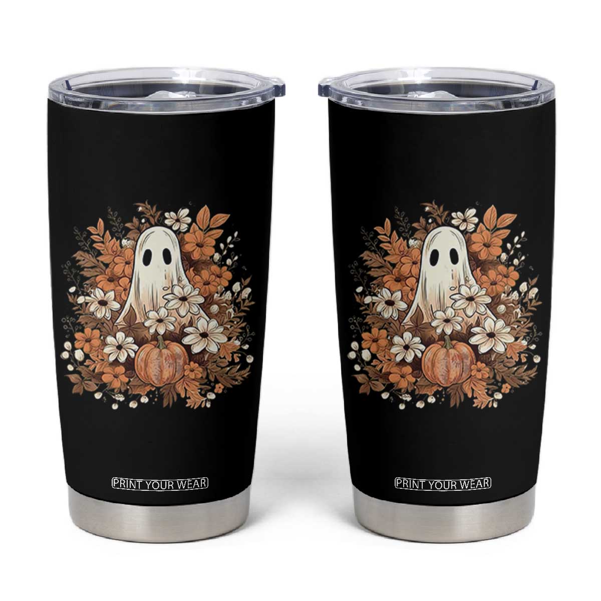 Halloween Ghost Tumbler Cup Vintage Floral Pumpkin Glitter Print TS11 Black Print Your Wear