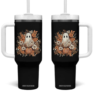 Halloween Ghost Tumbler With Handle Vintage Floral Pumpkin Glitter Print TS11 One Size: 40 oz Black Print Your Wear