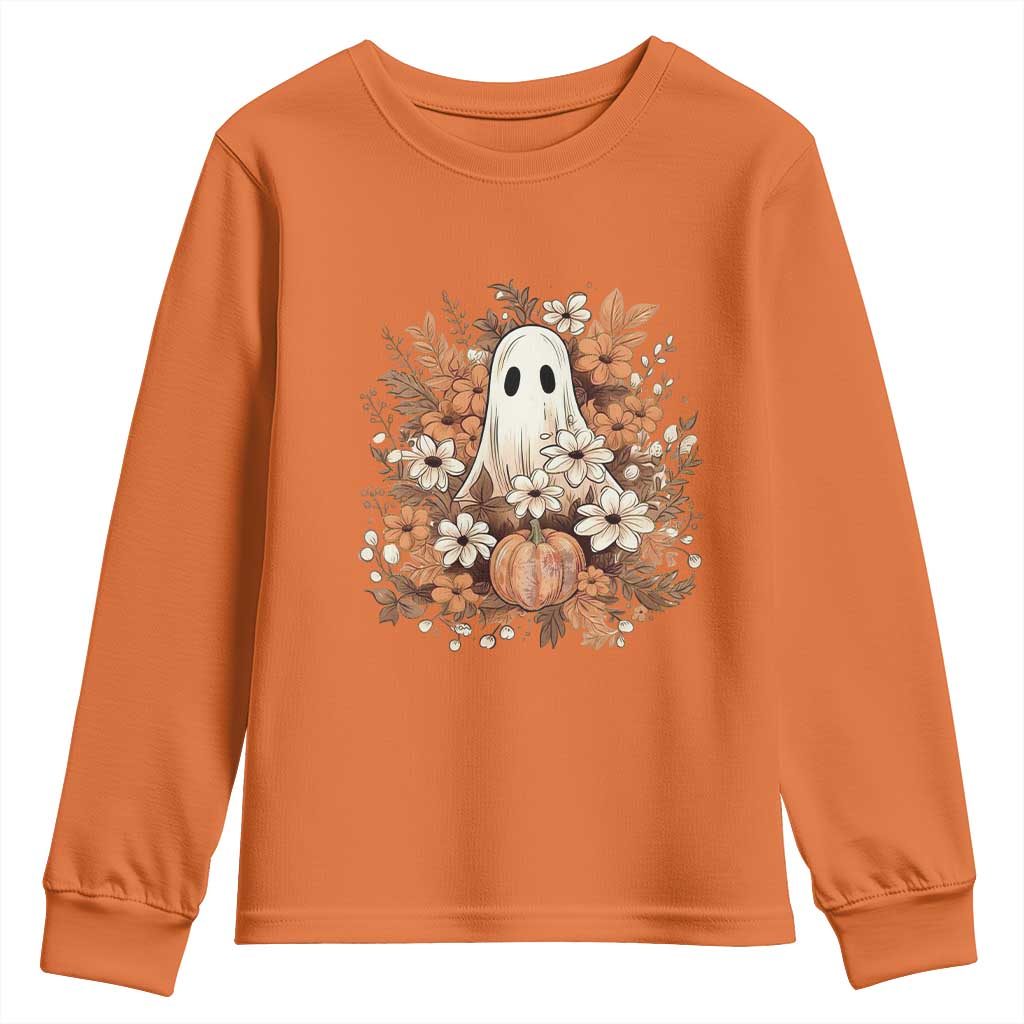 Halloween Ghost Youth Sweatshirt Vintage Floral Pumpkin Glitter Print TS11 Orange Print Your Wear