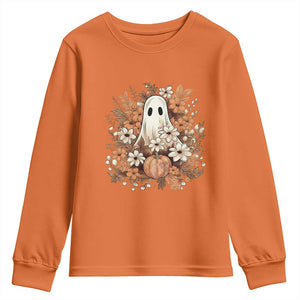 Halloween Ghost Youth Sweatshirt Vintage Floral Pumpkin Glitter Print TS11 Orange Print Your Wear