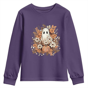 Halloween Ghost Youth Sweatshirt Vintage Floral Pumpkin Glitter Print TS11 Purple Print Your Wear
