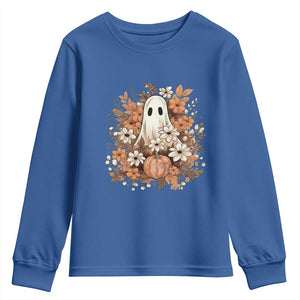 Halloween Ghost Youth Sweatshirt Vintage Floral Pumpkin Glitter Print TS11 Royal Blue Print Your Wear