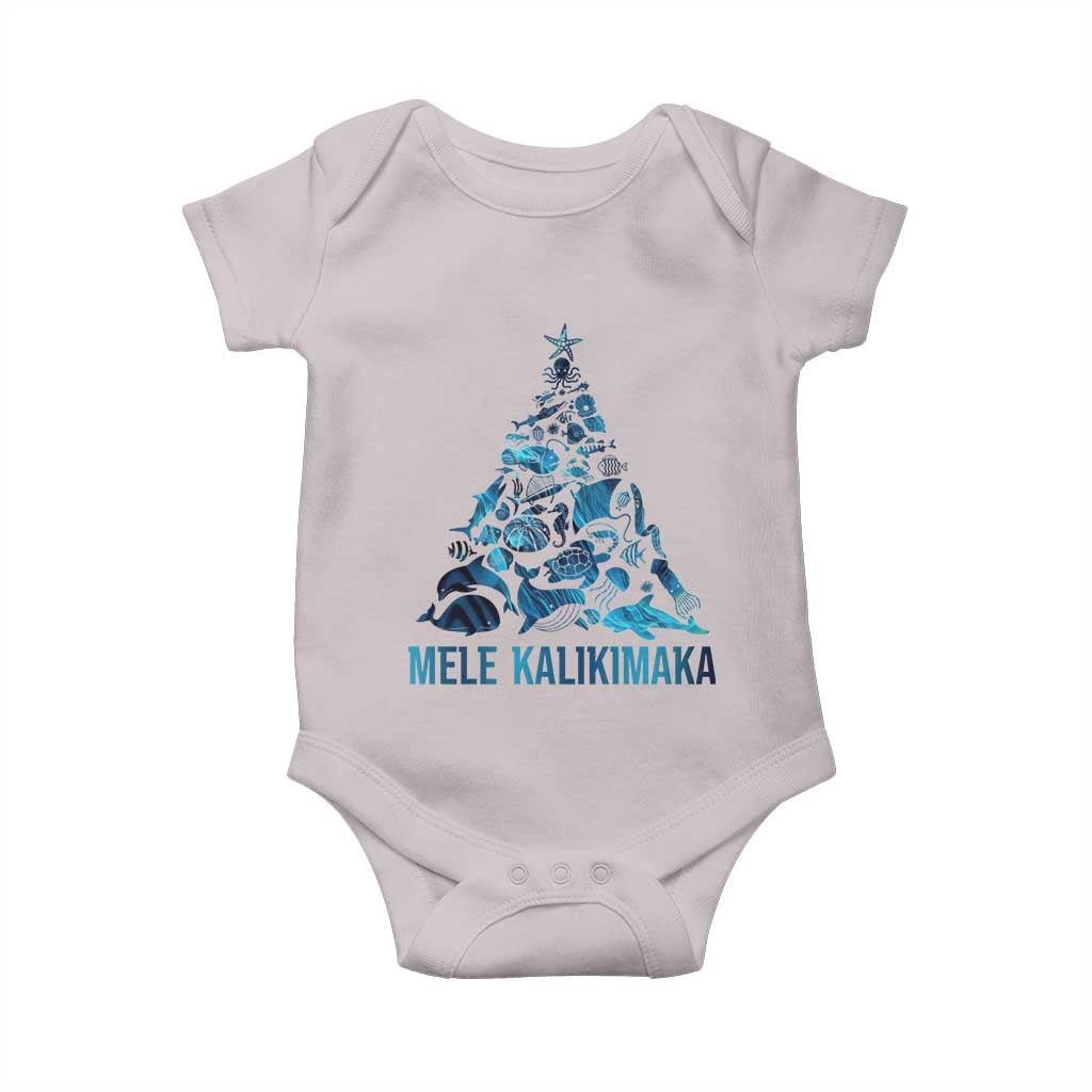 Christmas In Hawaii Baby Onesie Mele Kalikimala Sea Animals Xmas Tree TS11 Ice Gray Print Your Wear