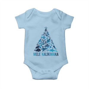 Christmas In Hawaii Baby Onesie Mele Kalikimala Sea Animals Xmas Tree TS11 Light Blue Print Your Wear