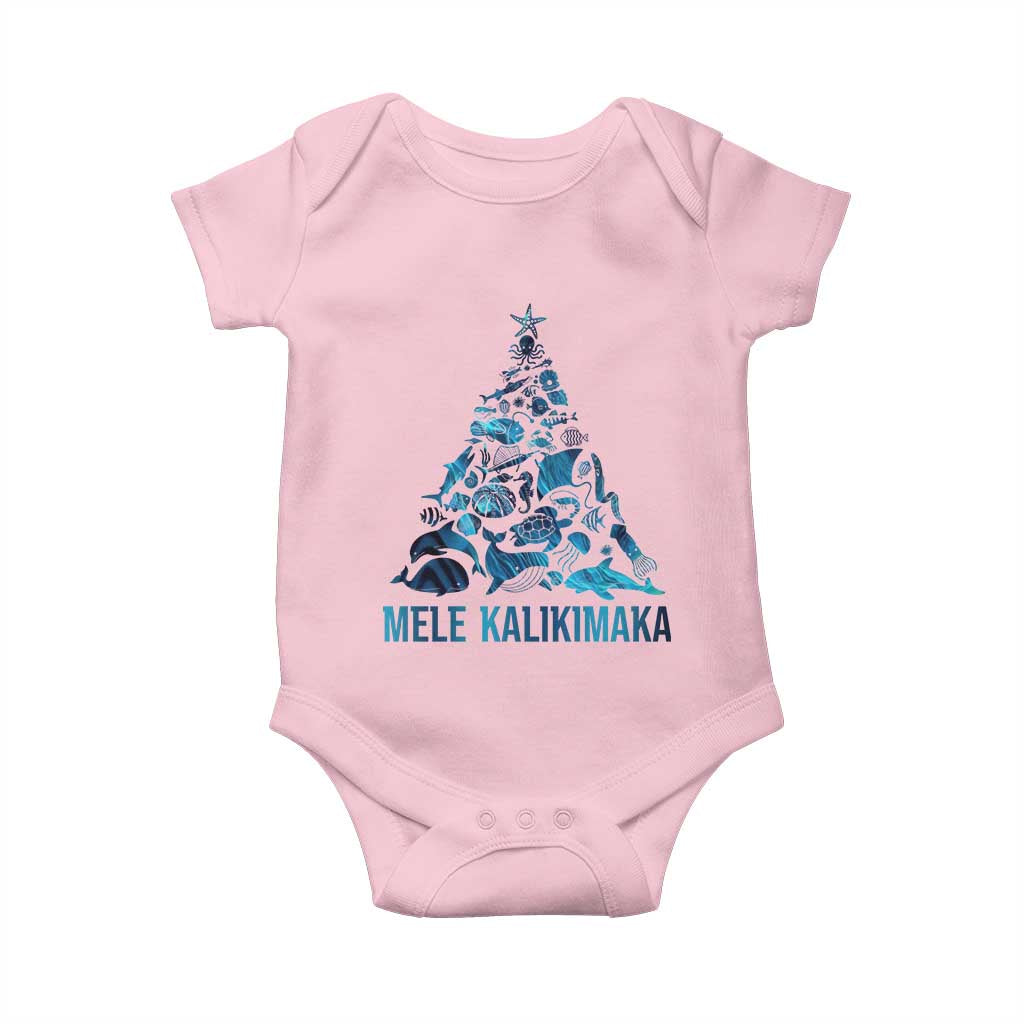 Christmas In Hawaii Baby Onesie Mele Kalikimala Sea Animals Xmas Tree TS11 Light Pink Print Your Wear