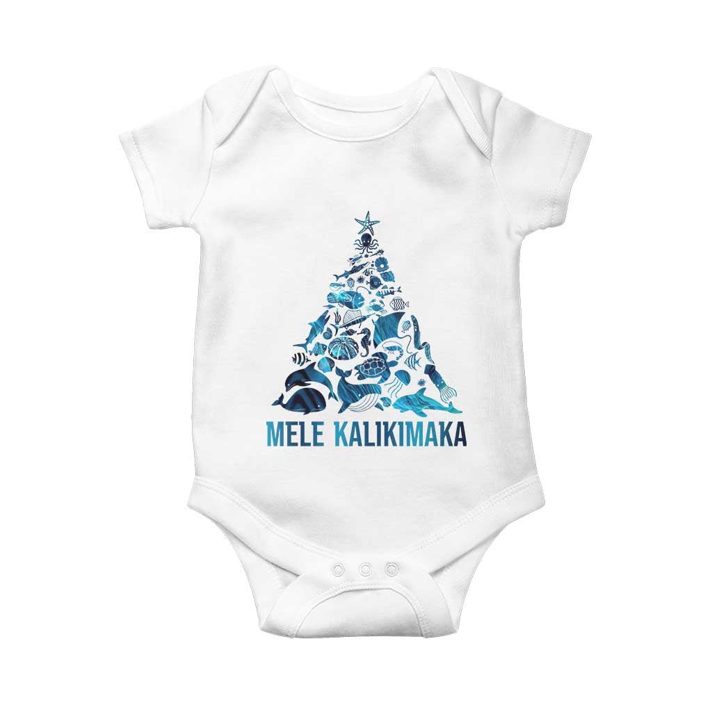 Christmas In Hawaii Baby Onesie Mele Kalikimala Sea Animals Xmas Tree TS11 White Print Your Wear
