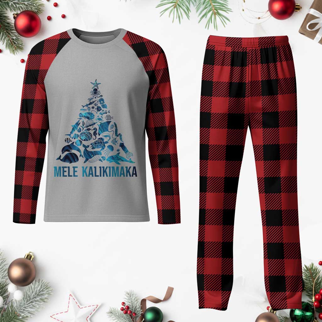 Christmas In Hawaii Plaid Pajama Set Mele Kalikimala Sea Animals Xmas Tree TS11 Buffalo Plaid Print Your Wear