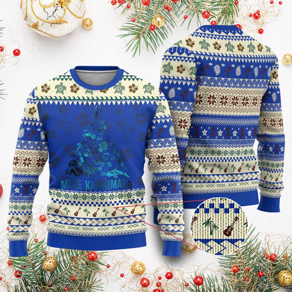 Xmas In Hawaii Ugly Christmas Sweater Mele Kalikimala Sea Animals Xmas Tree TS11 Blue Print Your Wear