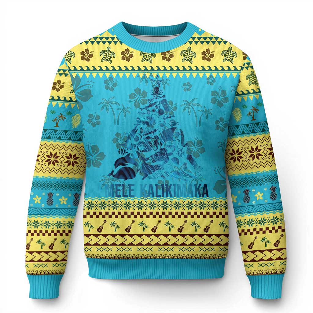 Xmas In Hawaii Ugly Christmas Sweater Mele Kalikimala Sea Animals Xmas Tree TS11 Hawaii Print Your Wear