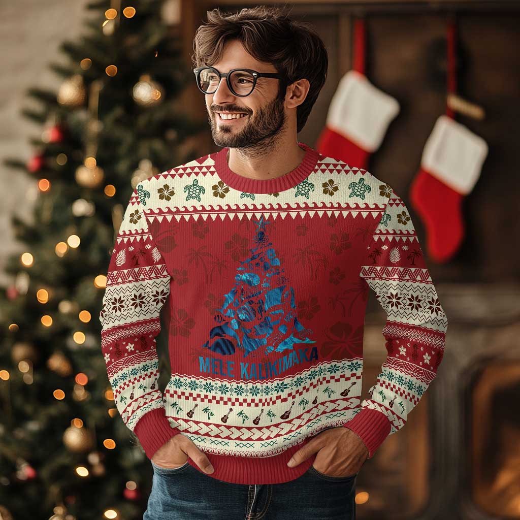 Xmas In Hawaii Ugly Christmas Sweater Mele Kalikimala Sea Animals Xmas Tree TS11 Hibiscus Print Your Wear