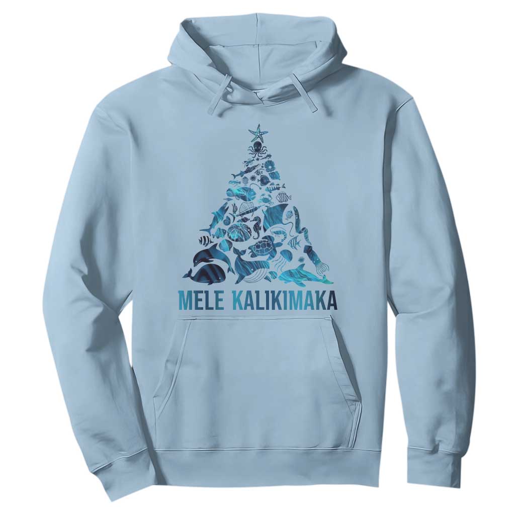 Christmas In Hawaii Hoodie Mele Kalikimala Sea Animals Xmas Tree TS11 Light Blue Print Your Wear