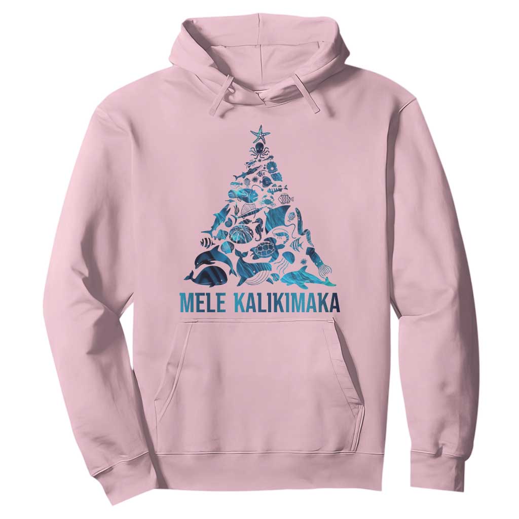Christmas In Hawaii Hoodie Mele Kalikimala Sea Animals Xmas Tree TS11 Light Pink Print Your Wear