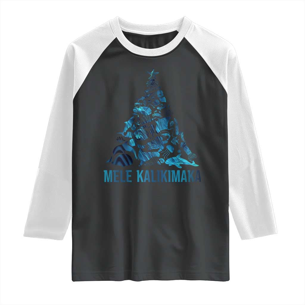 Christmas In Hawaii Raglan Shirt Mele Kalikimala Sea Animals Xmas Tree TS11 Black White Print Your Wear