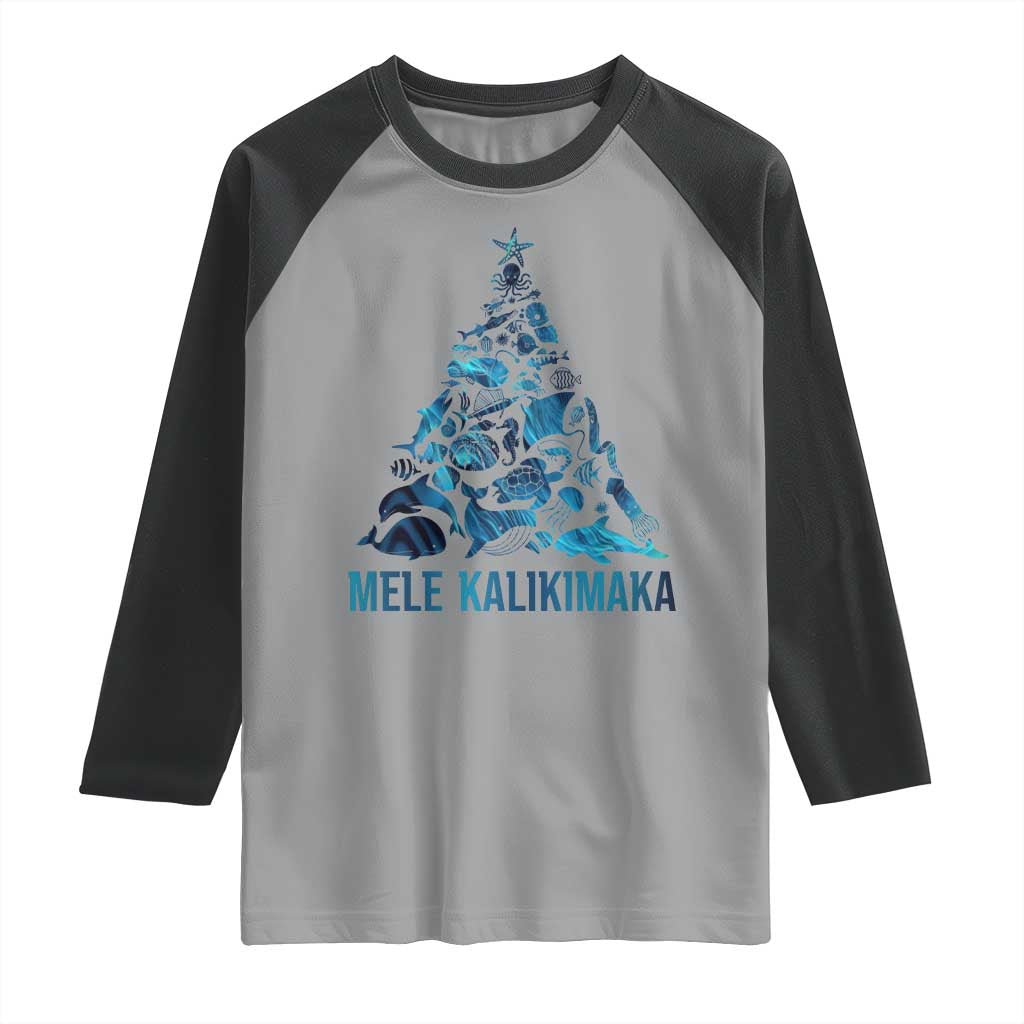 Christmas In Hawaii Raglan Shirt Mele Kalikimala Sea Animals Xmas Tree TS11 Sport Gray Black Print Your Wear