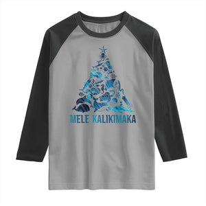 Christmas In Hawaii Raglan Shirt Mele Kalikimala Sea Animals Xmas Tree TS11 Sport Gray Black Print Your Wear