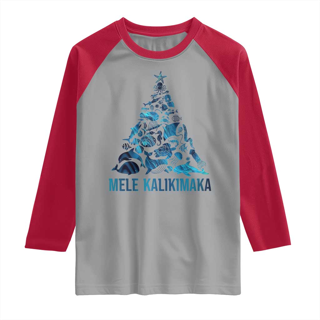 Christmas In Hawaii Raglan Shirt Mele Kalikimala Sea Animals Xmas Tree TS11 Sport Gray Red Print Your Wear
