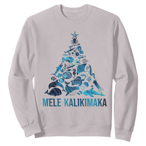 Christmas In Hawaii Sweatshirt Mele Kalikimala Sea Animals Xmas Tree TS11 Ice Gray Print Your Wear