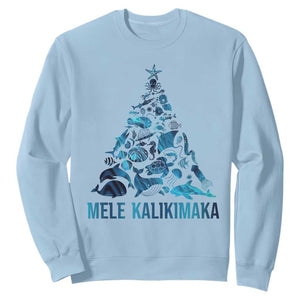 Christmas In Hawaii Sweatshirt Mele Kalikimala Sea Animals Xmas Tree TS11 Light Blue Print Your Wear