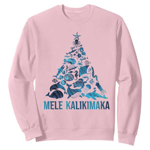 Christmas In Hawaii Sweatshirt Mele Kalikimala Sea Animals Xmas Tree TS11 Light Pink Print Your Wear