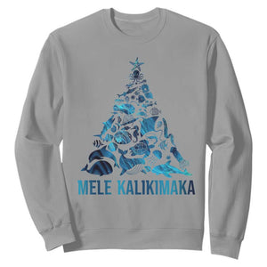 Christmas In Hawaii Sweatshirt Mele Kalikimala Sea Animals Xmas Tree TS11 Sport Gray Print Your Wear